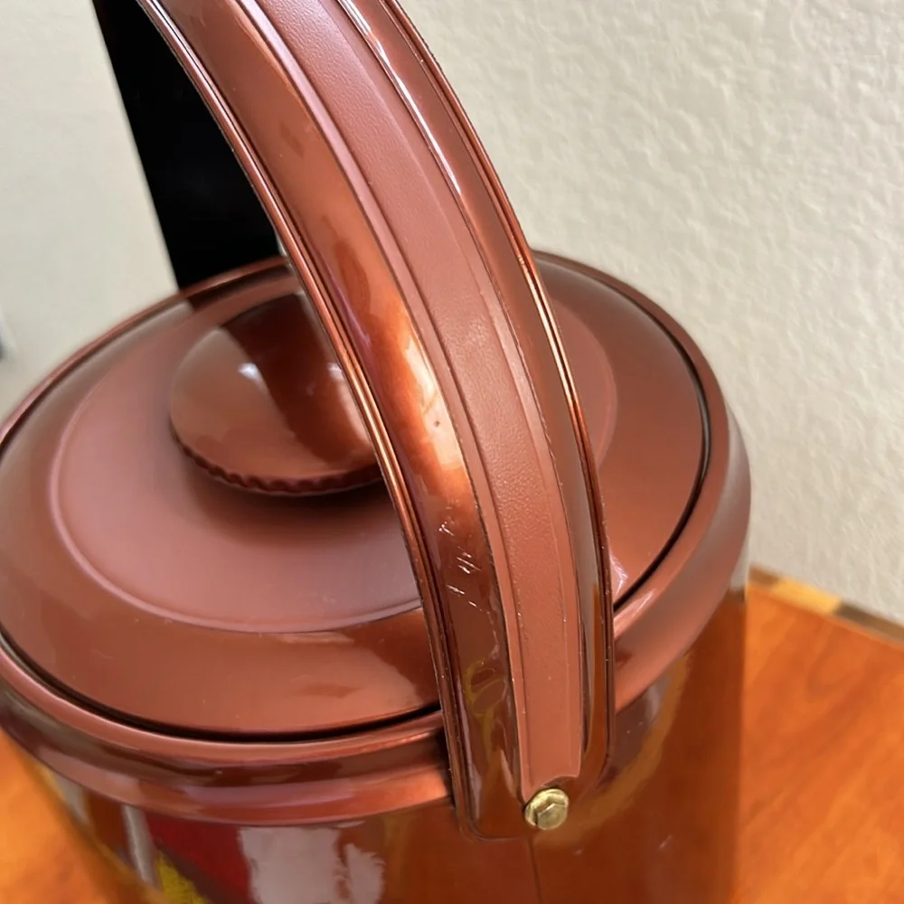 Vintage Signed George’s Briard Ice Bucket Mid Century Faux Leather Swing Handle